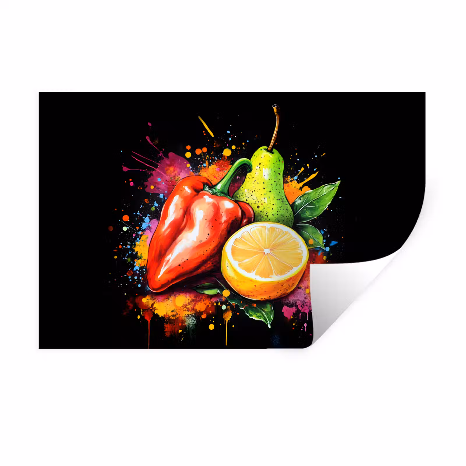 Muursticker - Paprika - Peer - Citroen - Graffiti - Verf - Abstract — 1