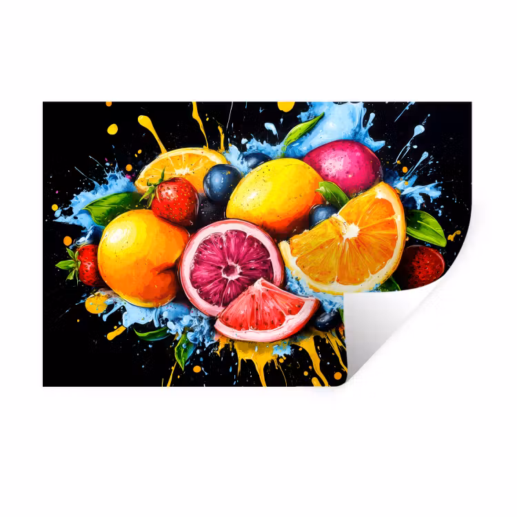 Muursticker - Fruit - Graffiti - Kleurrijk - Sinaasappel - Aardbei - Abstract — 1