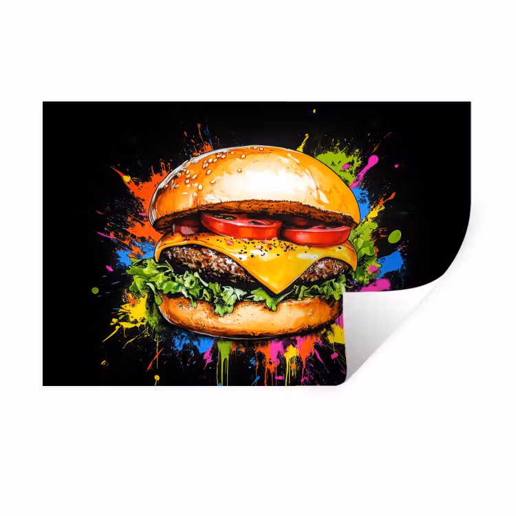 Muursticker - Hamburger - Graffiti - Verf - Kleurrijk - Eten - Abstract — 1