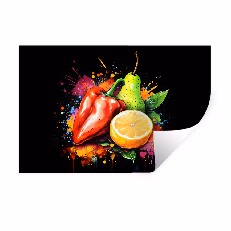 Muursticker - Paprika - Peer - Citroen - Graffiti - Verf - Abstract — 1