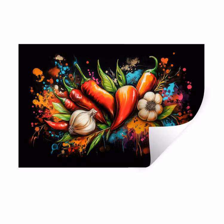 Muursticker - Groente - Peper - Knoflook - Graffiti - Verf - Kleurrijk — 1