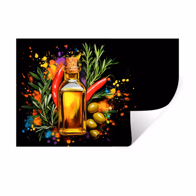 Muursticker - Olijfolie - Graffiti - Peper - Olijven - Modern — 1