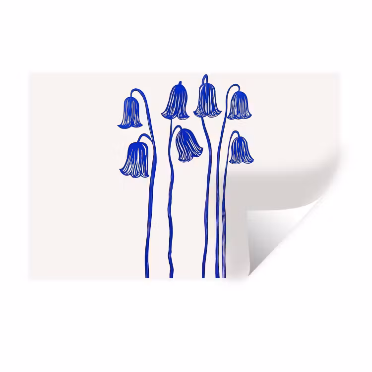 Muursticker - Bloemen - Blauw - Lijnen - Bloemblaadjes — 1