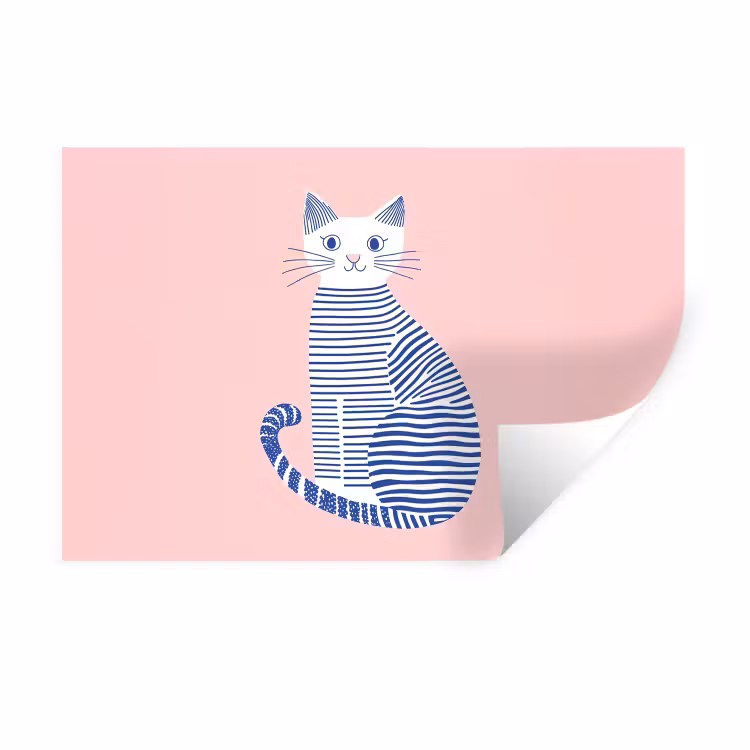 Muursticker - Kat - Illustratie - Minimalistisch - Roze — 1