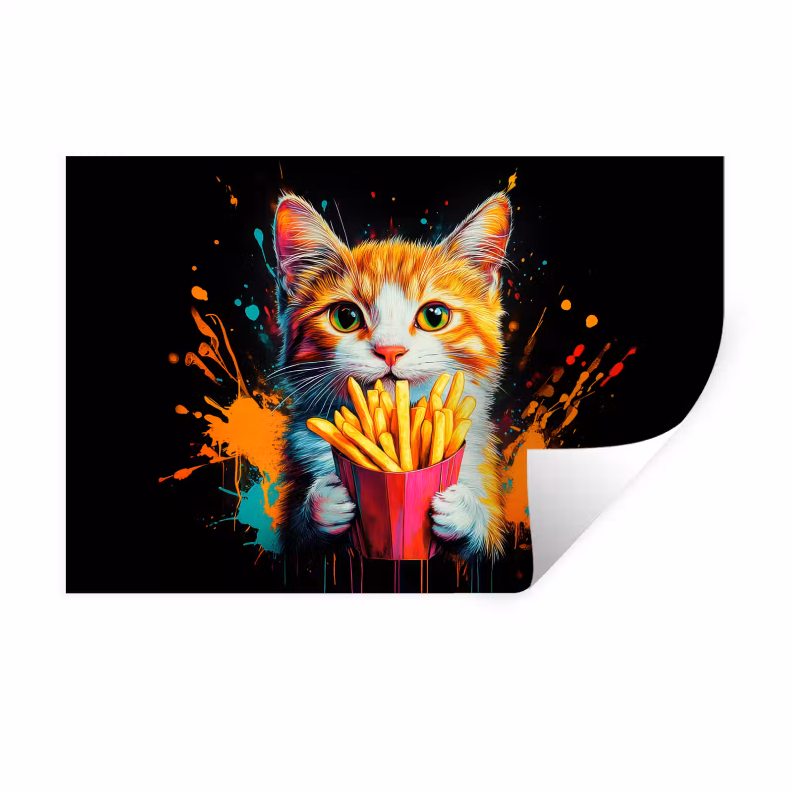 Muursticker - Kat - Eten - Patat - Graffiti - Abstract — 1