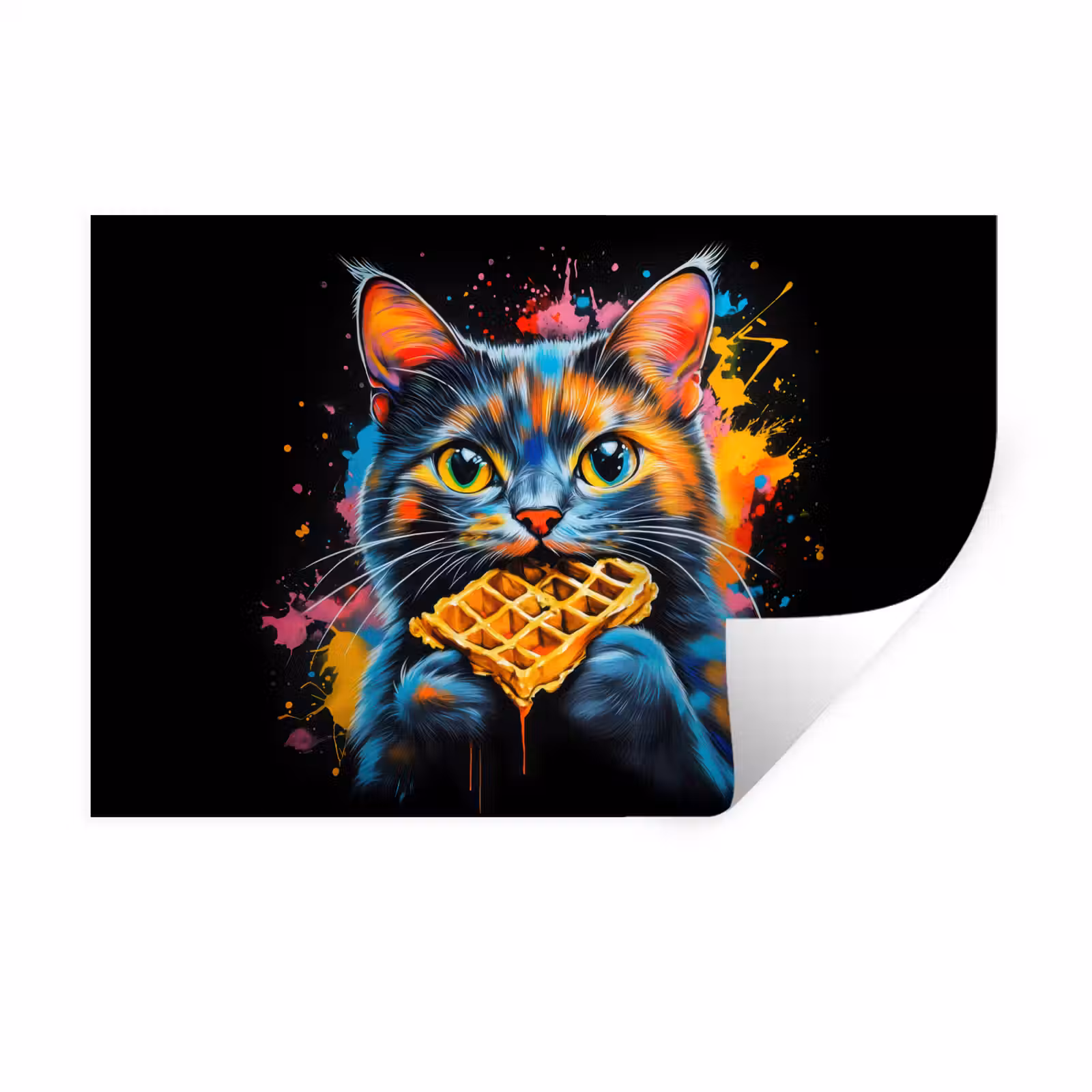 Muursticker - Kat - Graffiti - Kleurrijk - Wafel - Eten — 1