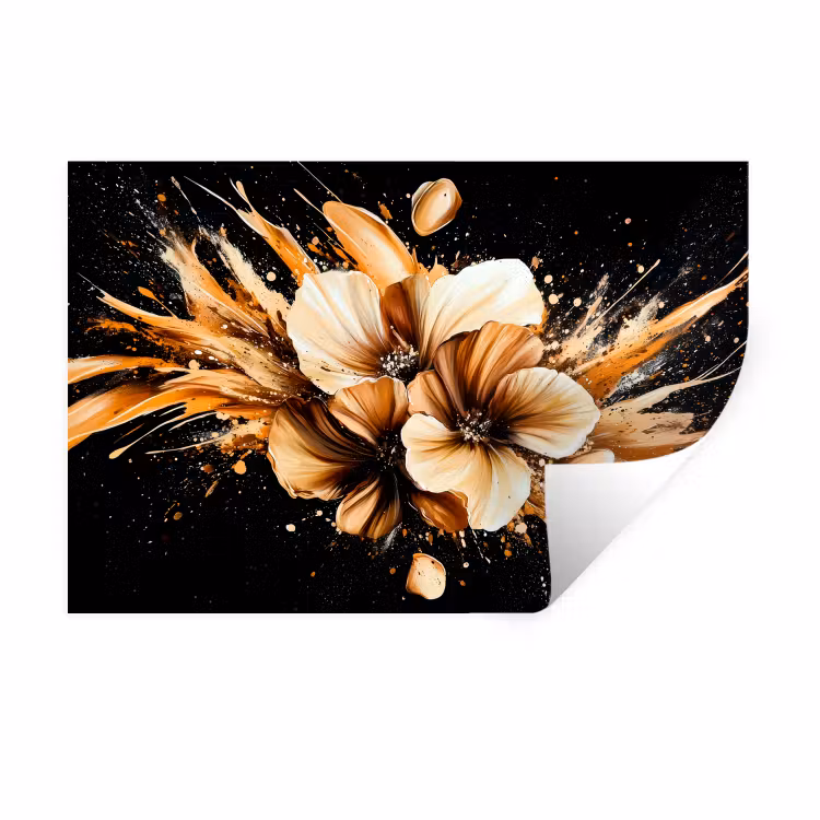 Muursticker - Bloemen - Goud - Graffiti - Zwart - Abstract — 1