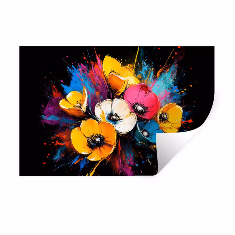 Muursticker - Bloemen - Kleurrijk - Graffiti - Modern - Boeket — 1