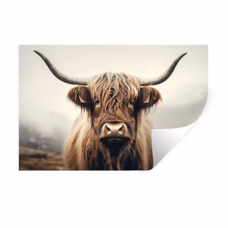 Muursticker - Schotse hooglander - Hoorns - Landschap — 1