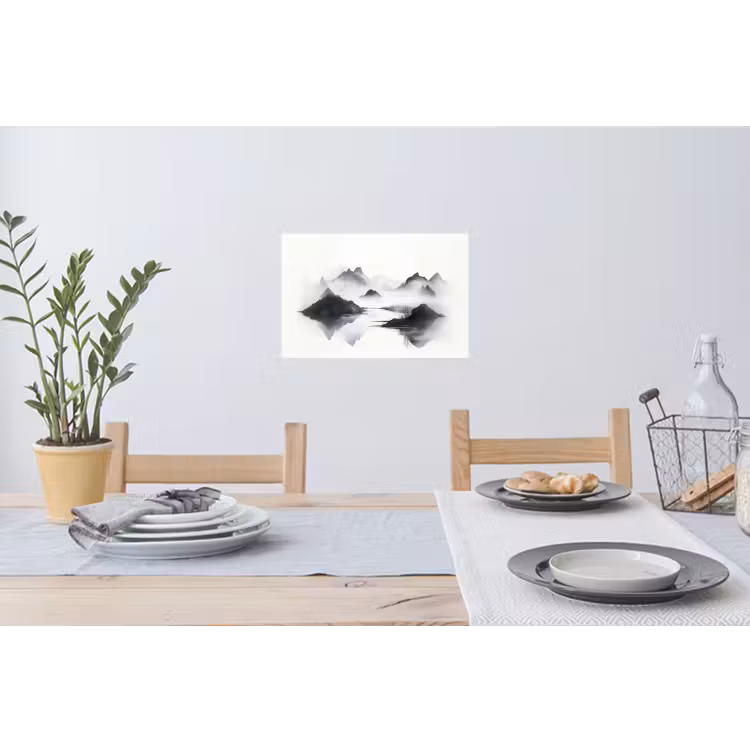 Muursticker - Bergen - Mistig - Water - Wit — 3