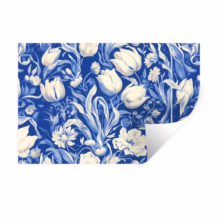 Muursticker - Bloemen - Delfts Blauw - Patroon - Tulp — 1