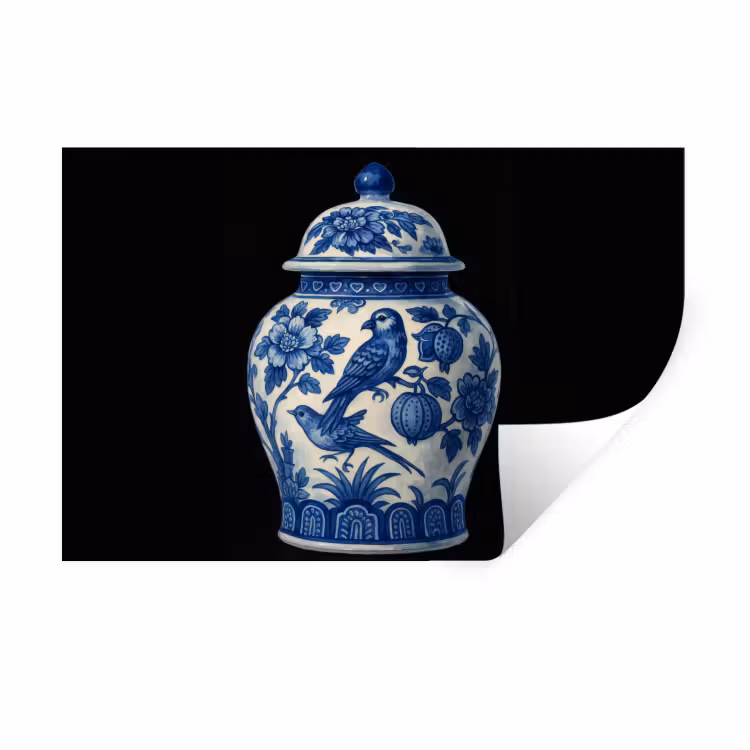 Muursticker - Pot - Delfts Blauw - Bloemen — 1