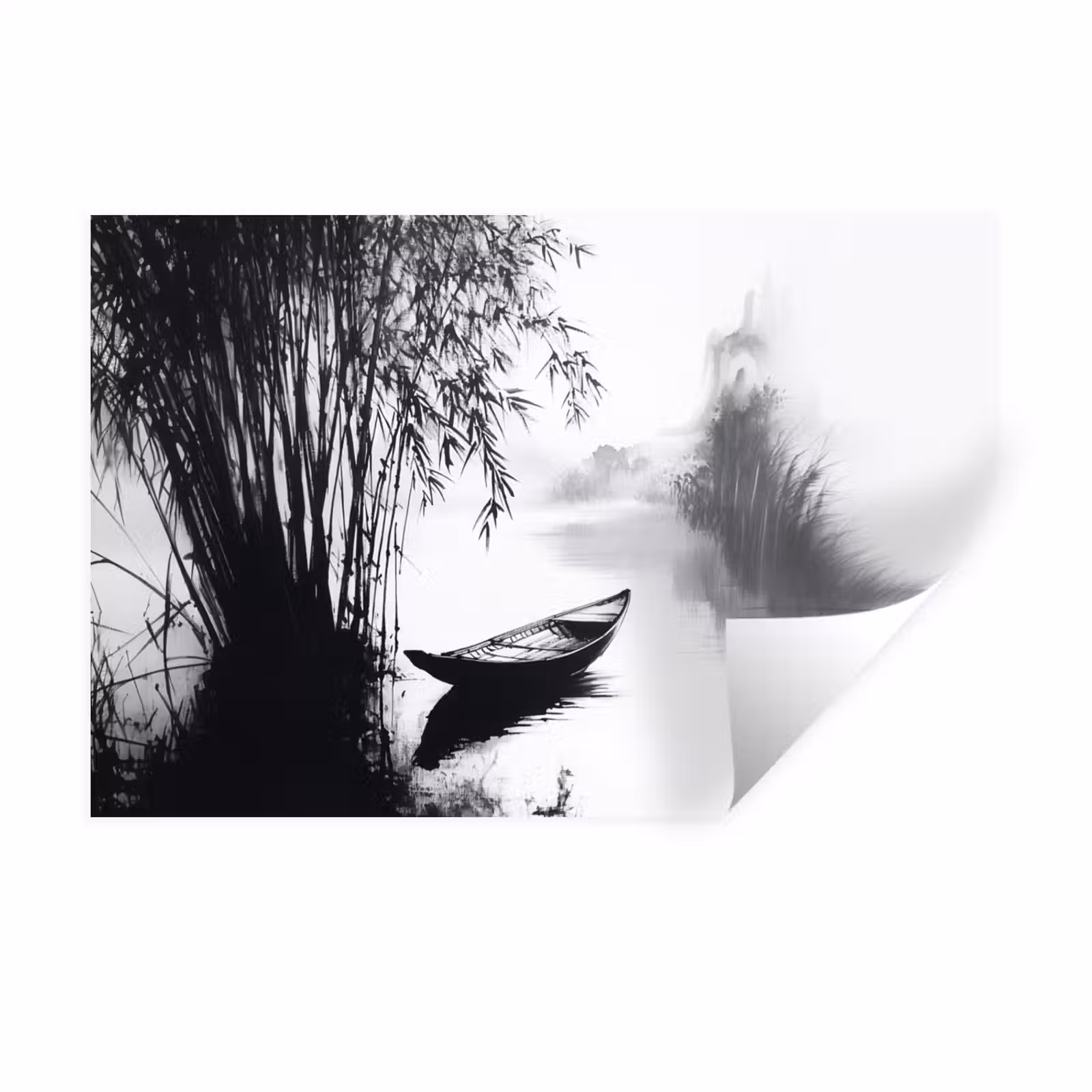 Muursticker - Boot - Rivier - Bamboe - Wit — 1