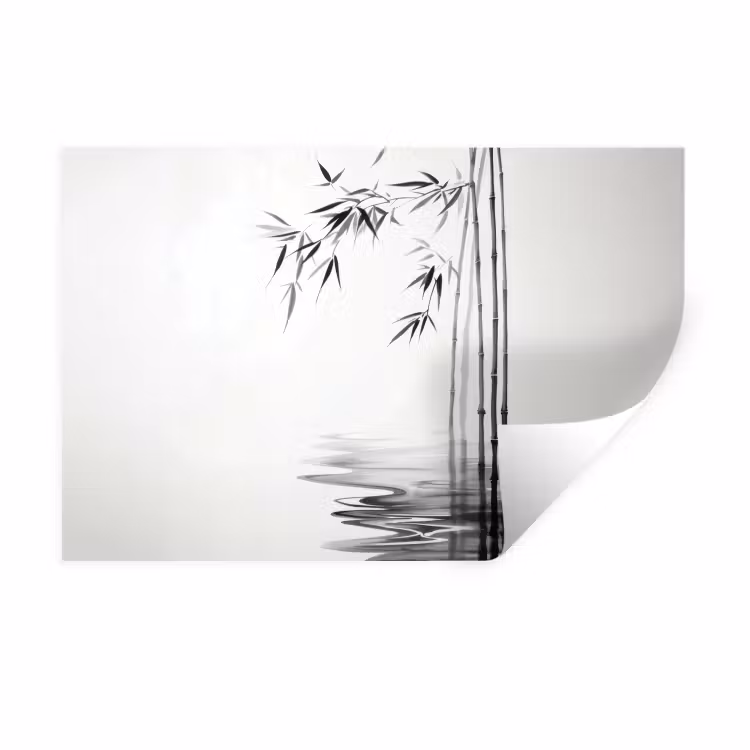 Muursticker - Bamboestammen - Water - Minimalistisch - Wit — 1