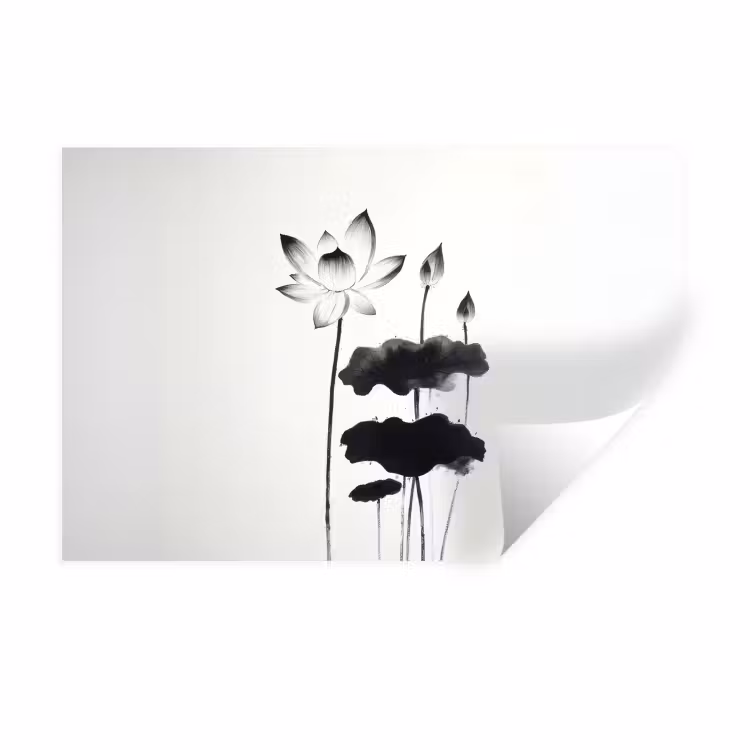 Muursticker - Bladeren - Zwart - Lotusbloem - Minimalitisch — 1