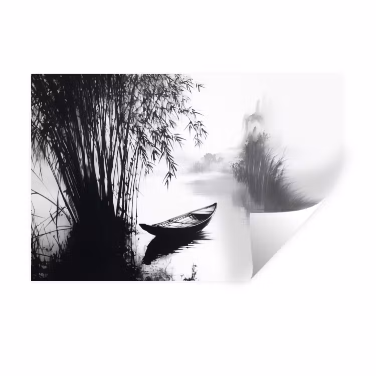 Muursticker - Boot - Rivier - Bamboe - Wit — 1