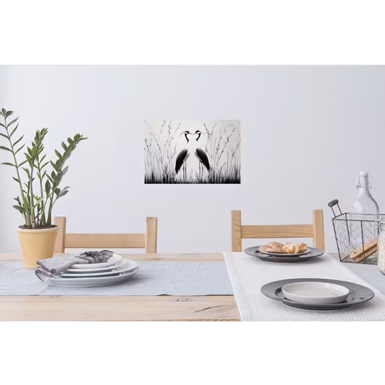 Muursticker - Kraanvogels - Gras - Hartvorm - Zwart — 3