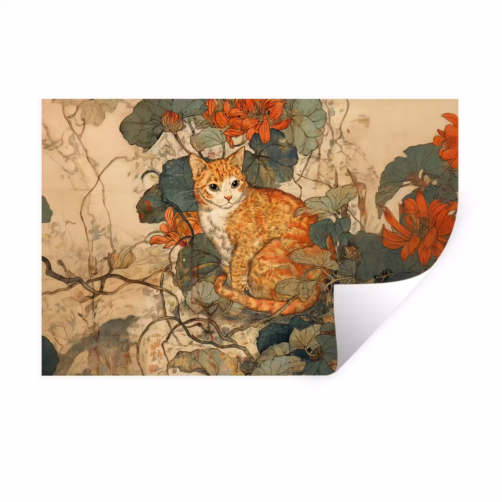 Muursticker - Kat - Sierlijk - Bloemen — 1