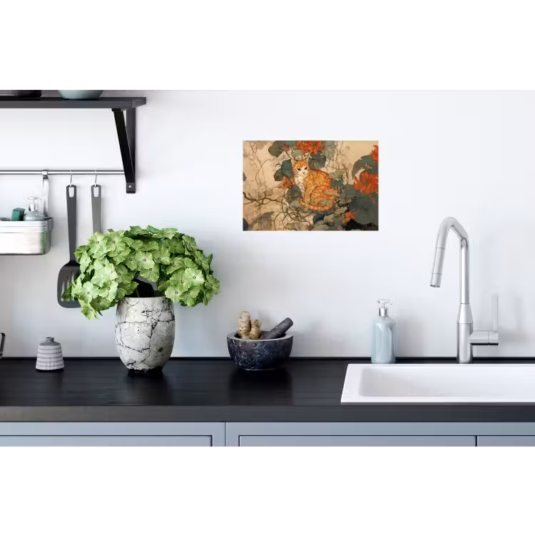 Muursticker - Kat - Sierlijk - Bloemen — 2
