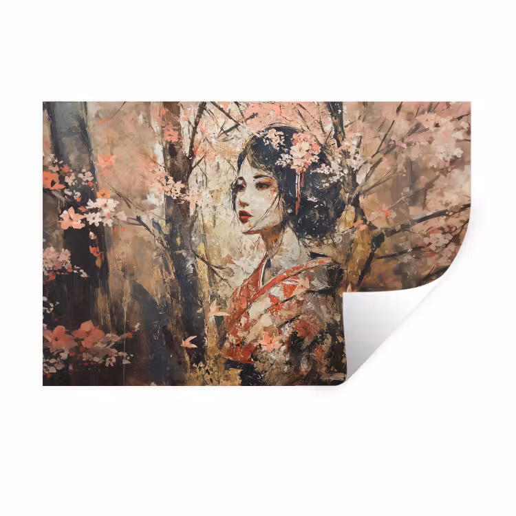 Muursticker - Kimono - Vrouw - kersenbomen — 1