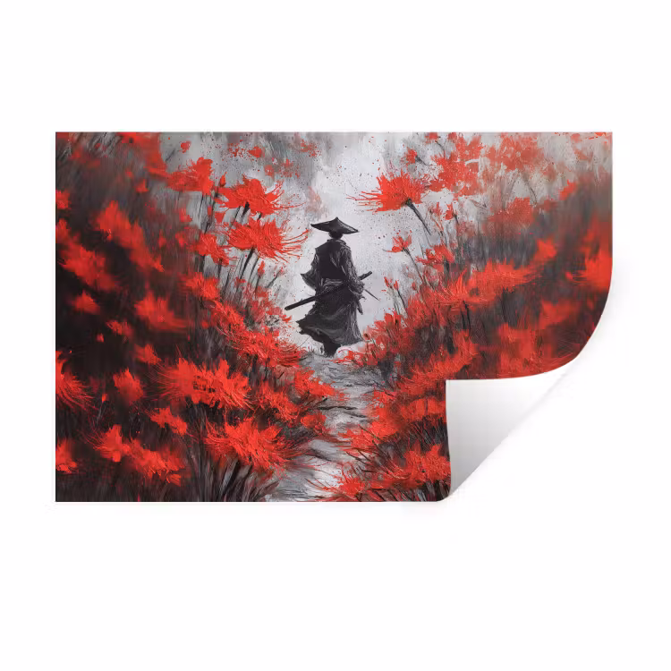 Muursticker - Rode bloemen - mistig - Man — 1