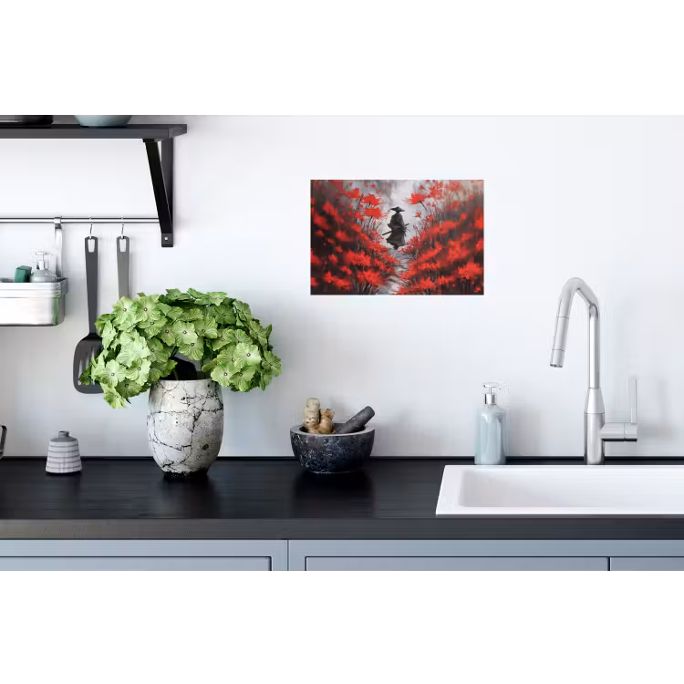 Muursticker - Rode bloemen - mistig - Man — 2