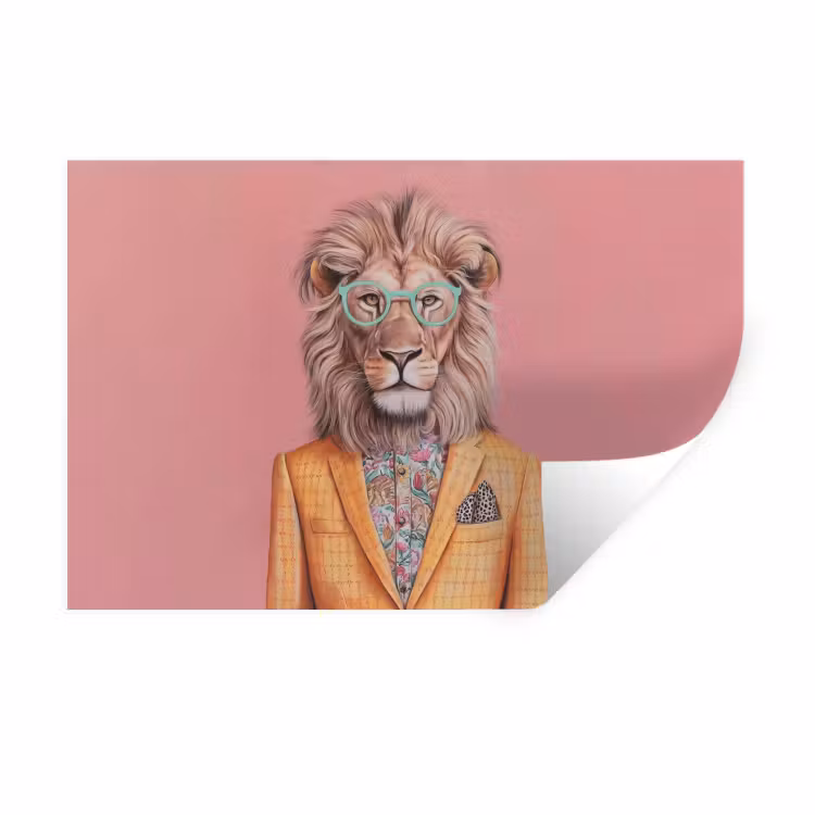 Muursticker - Leeuw - Pak - Geruit - Bril — 1