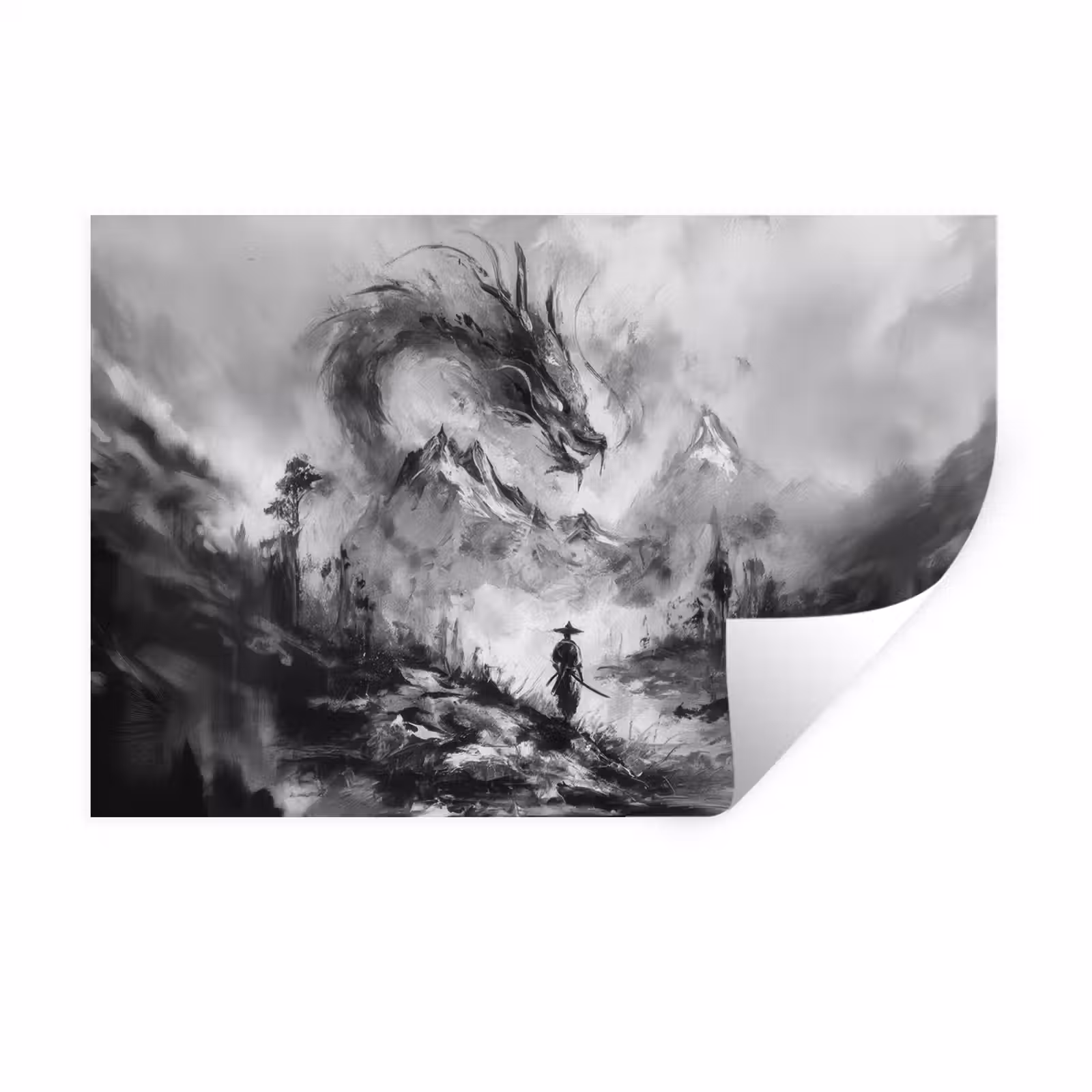 Muursticker - Krijger - Draak - Grijs — 1