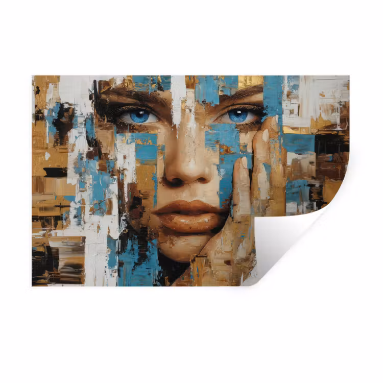 Muursticker - Abstract - Penseelstreken - Blauw - Gezicht — 1