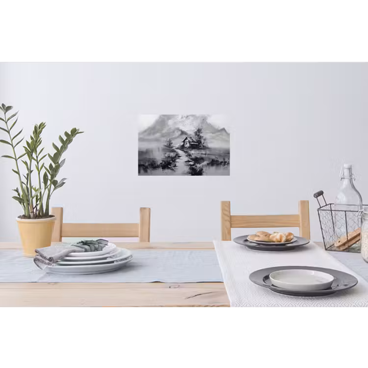 Muursticker - Hut - Grijs - Bergen - Mistig — 3