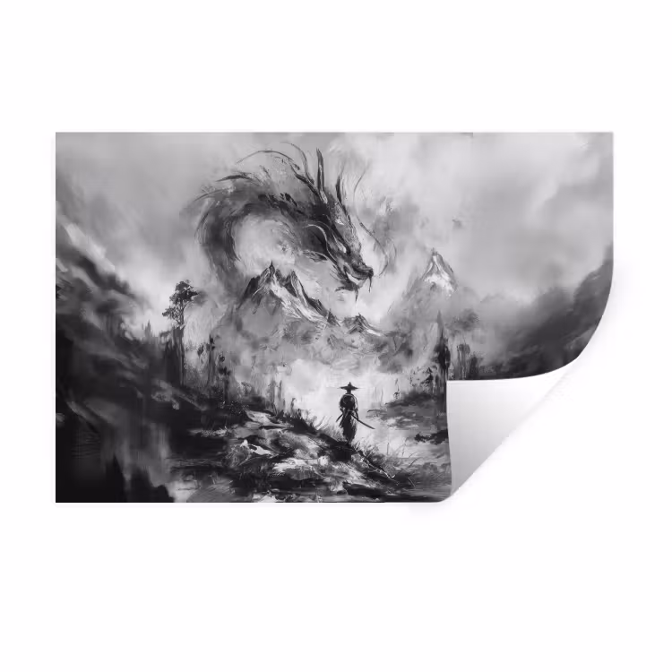 Muursticker - Krijger - Draak - Grijs — 1