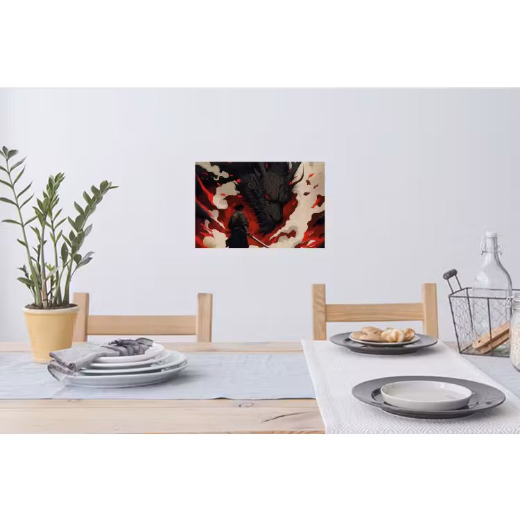 Muursticker - Krijger - Draak - Zwart - Rood - Rook — 3