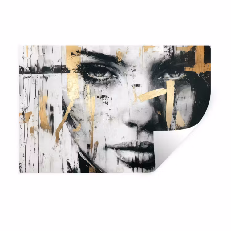Muursticker - Portret - Vrouw - Penseelstreken - Goud — 1
