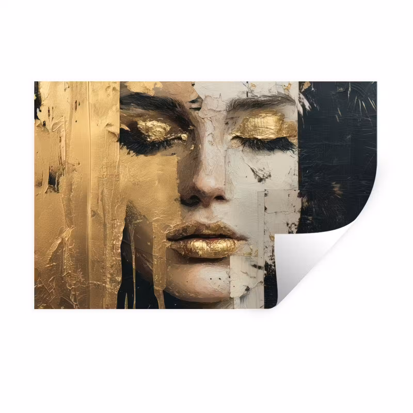 Muursticker - Abstract - Goud - Gezicht - Lippen — 1