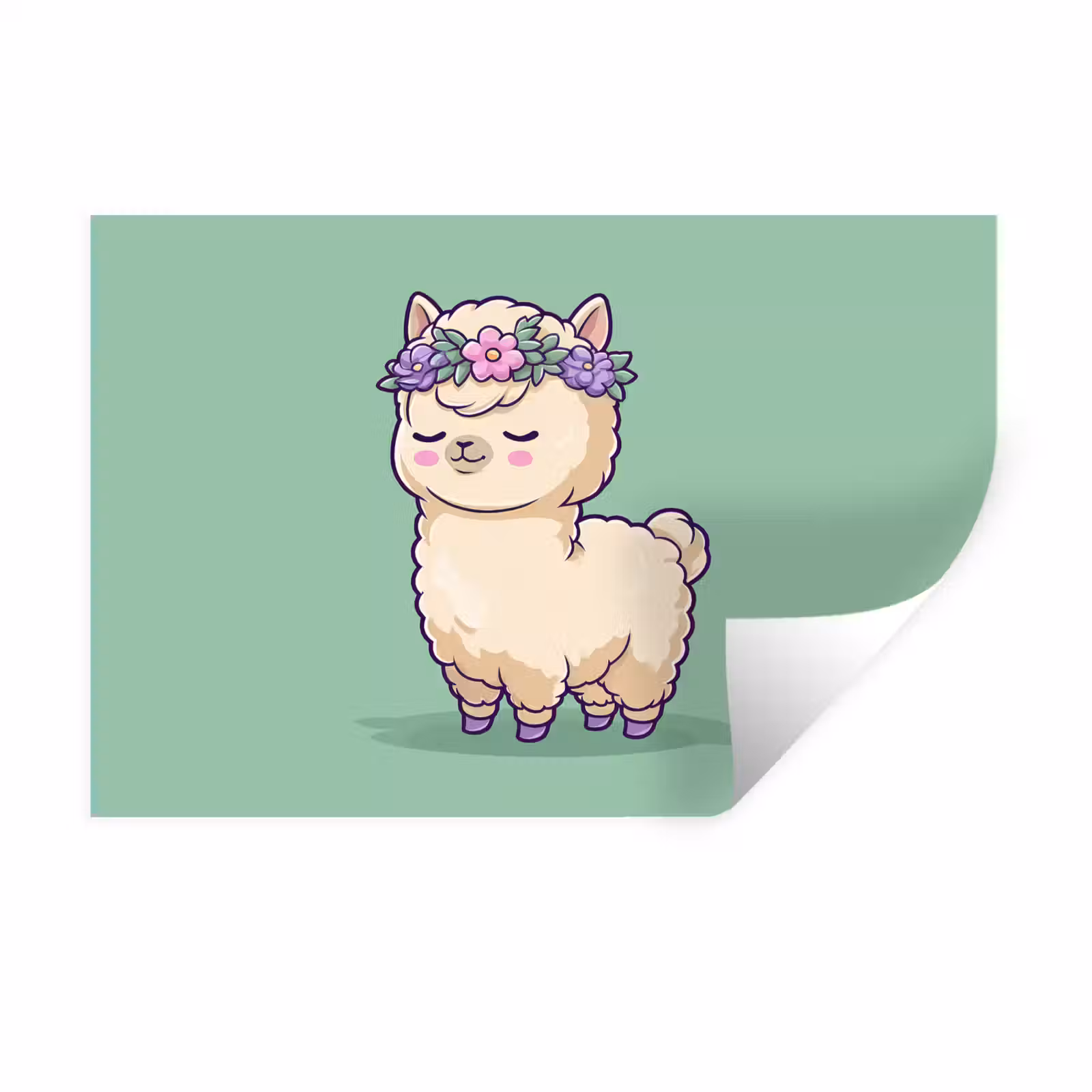 Muursticker - Alpaca - Groen - Bloemendiadeem — 1