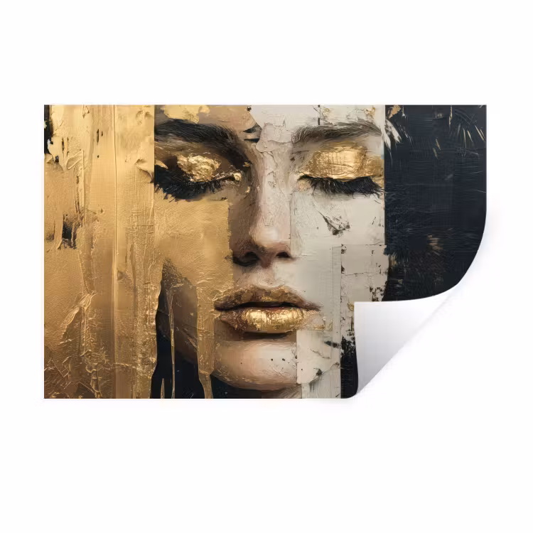Muursticker - Abstract - Goud - Gezicht - Lippen — 1