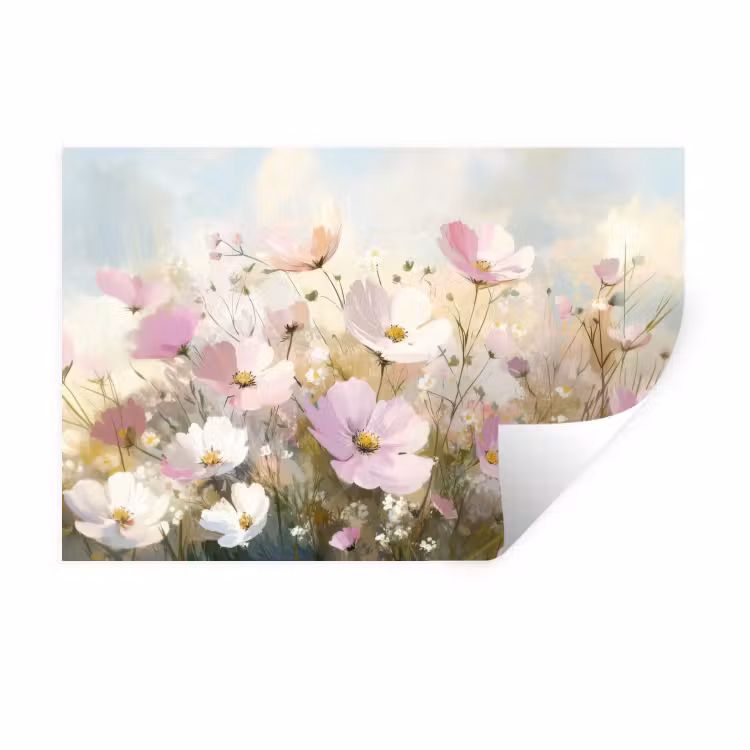 Muursticker - Bloemenveld - Lichte tinten - Geschilderd — 1