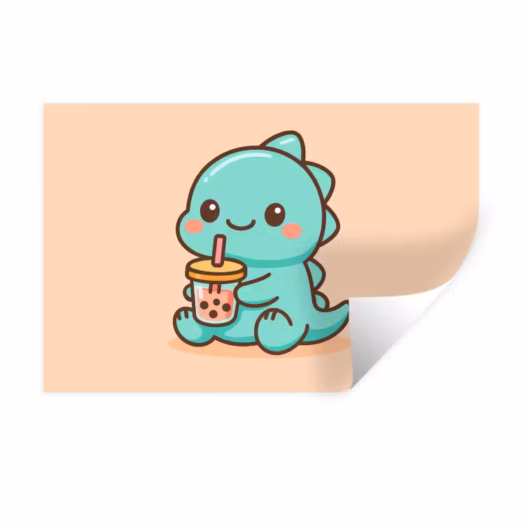 Muursticker - Dino - Boba - kawaii - Oranje — 1