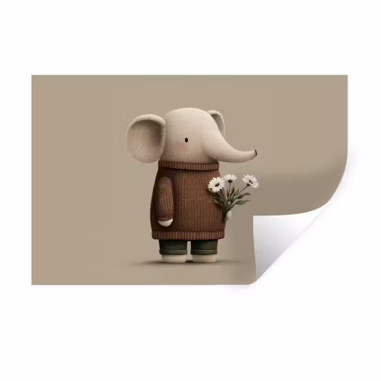 Muursticker - Olifant - Witte bloemen - Kindvriendelijk — 1