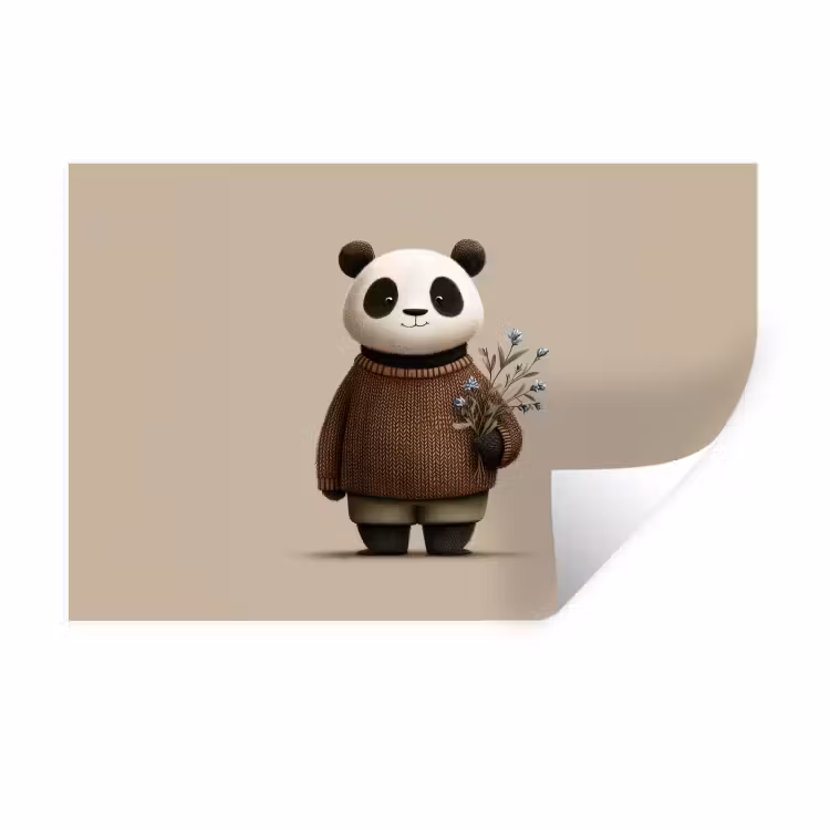 Muursticker - Panda - Blauwe bloemen - Zachtheid — 1