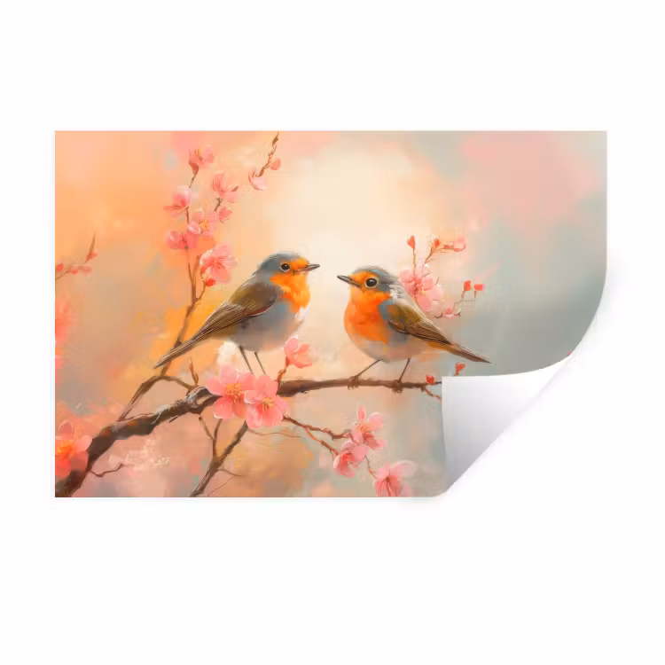 Muursticker - Roodborstjes - Sierlijk - Bloesemtak — 1