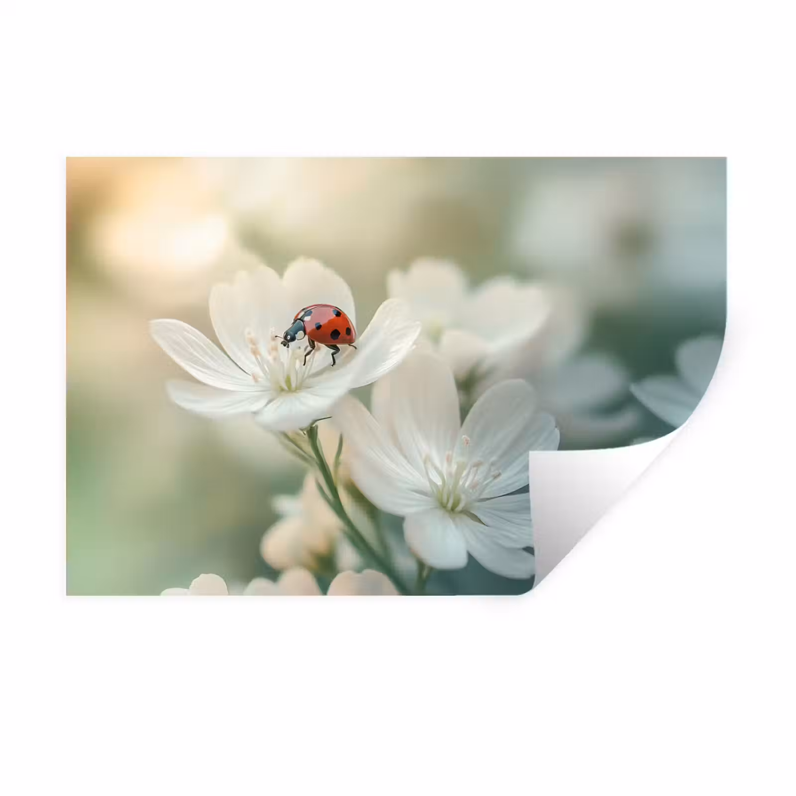 Muursticker - Lieveheersbeestje - Bloemen - Wit — 1