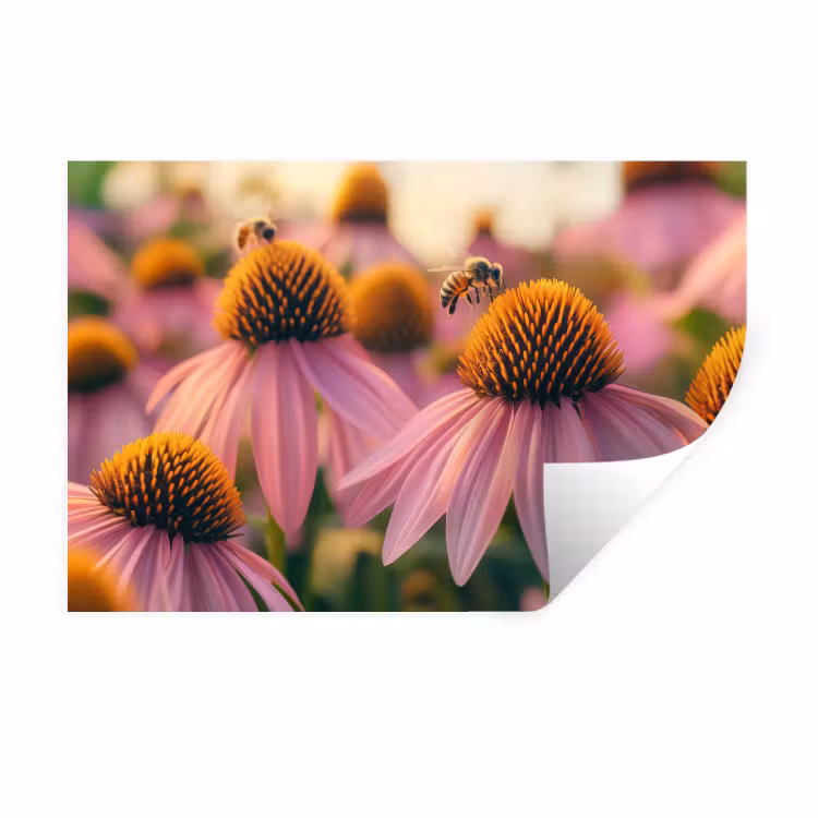 Muursticker - Bloemen - Paars - Bijen — 1