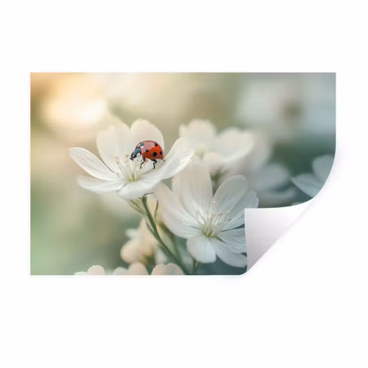 Muursticker - Lieveheersbeestje - Bloemen - Wit — 1