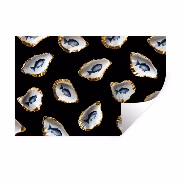 Muursticker - Oesters - Vissen - Blauw - Goud — 1