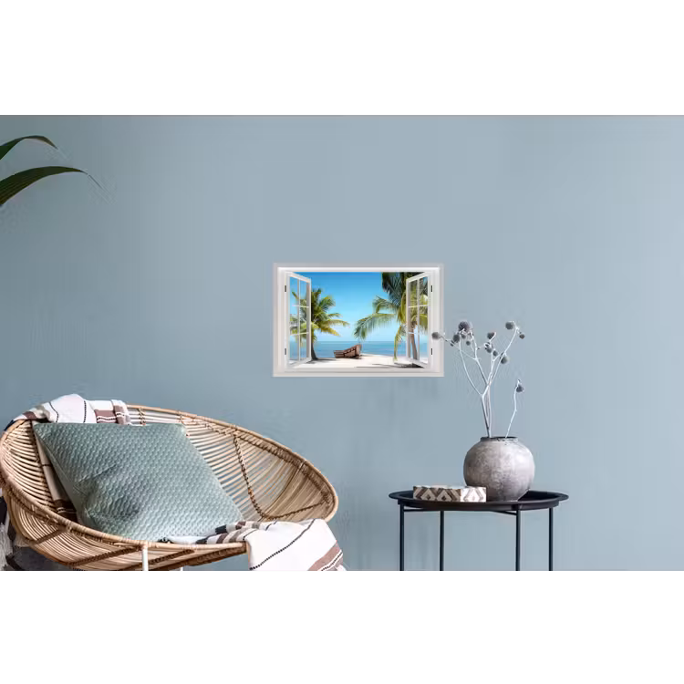 Muursticker - Doorkijk - Strand - Palmboom - Boot - Tropisch - Zee - Blauw — 4