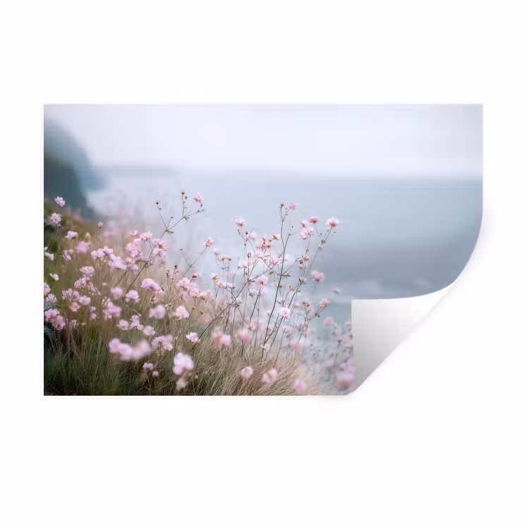 Muursticker - Klif - Bloemen - Zee - Roze — 1
