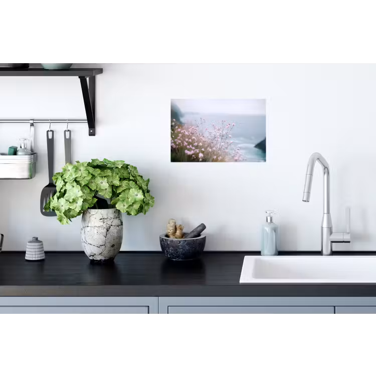 Muursticker - Klif - Bloemen - Zee - Roze — 2