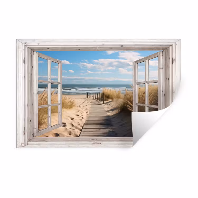 Muursticker - Raam - Zee - Kust - Natuur - Doorkijk - Strand - Waddenzee — 1