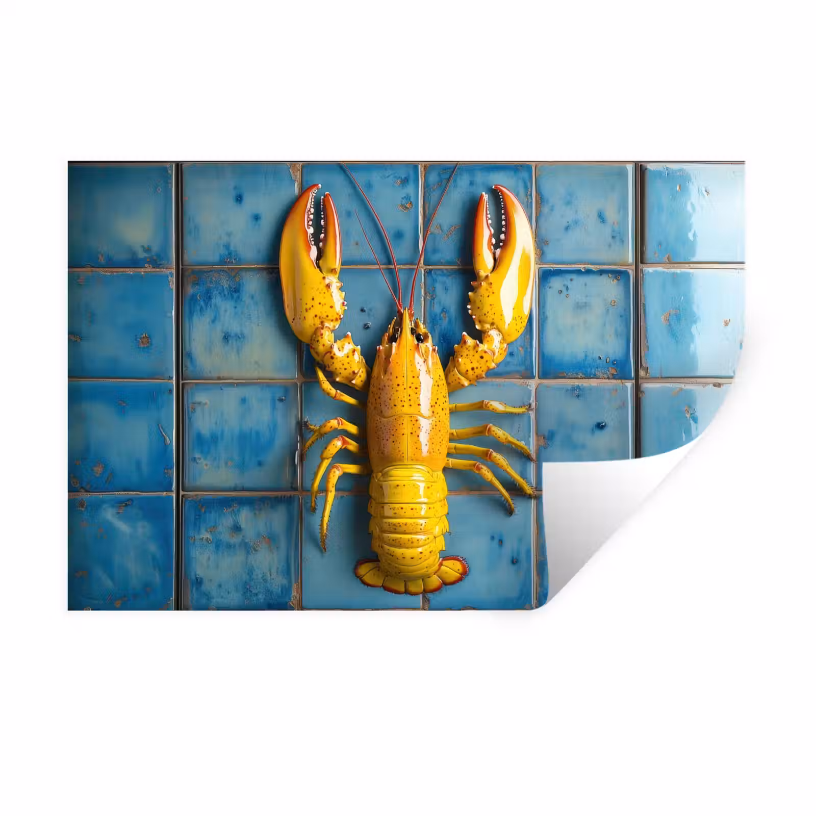 Muursticker - Kreeft - Geel - Blauw - Tegels — 1
